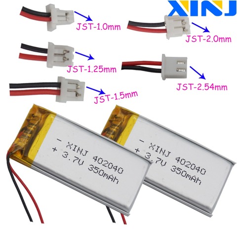 XINJ-batería LiPo de polímero de litio, 2 uds., 3,7 V, 350mAh, 2 pines, JST 1,0/1,25/1,5/2,0/2,54mm, enchufe 402040 para GPS, grabadora de conducción ► Foto 1/1