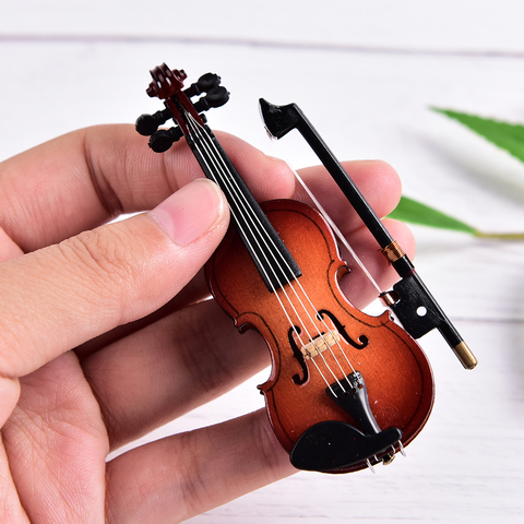 Mini violín con soporte, colección de instrumentos musicales de madera en miniatura, adornos decorativos ► Foto 1/6