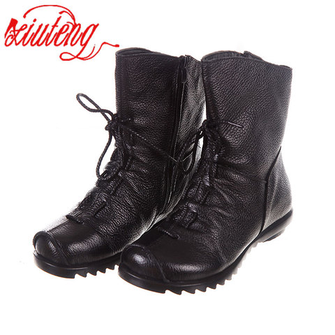 Xiuteng-Botas de piel auténtica para Mujer, zapatos planos informales con botas Push-Size, para invierno ► Foto 1/6