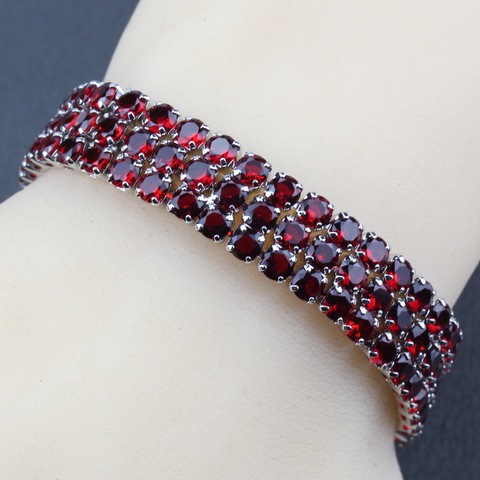 AAA + CALIDAD 925 Plata granate rojo cadena pulsera longitud 19,5 CM opcional 5 colores para decoración de boda de las mujeres ► Foto 1/6