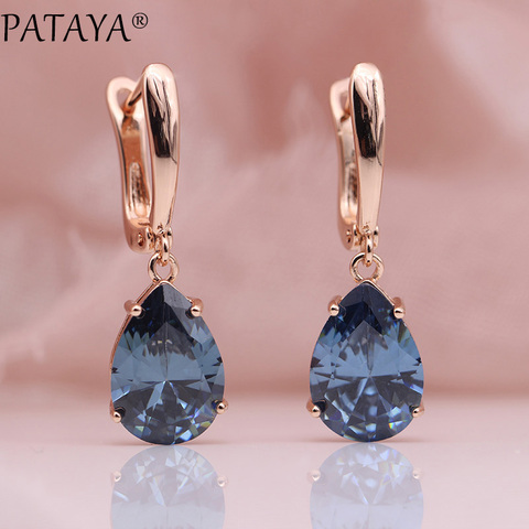 PATAYA-pendientes largos para mujer, joyería fina Simple, aretes colgantes de circonita Natural, gota de agua de oro rosa, azul degradado, 585 ► Foto 1/6