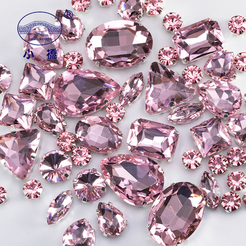 Diamantes de imitación de cristal con forma mixta para ropa, gemas de cristal para coser con garra, manualidades planas, color rosa, 50 unidades/paquete, S048 ► Foto 1/6