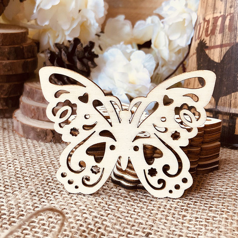 10 Uds corte láser madera mariposa adorno de madera de forma de decoración de fiesta de boda de madera hueco mariposas ornamento ► Foto 1/6