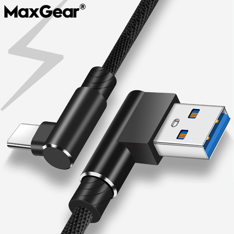 Táctico MaxGear tipo-C 90 Grado 1 m 2 m 3 M rápido Cable de carga USB en forma de L de datos Cable cargador para Samsung S9 más Xiaomi Huawei P10 P9 ► Foto 1/6