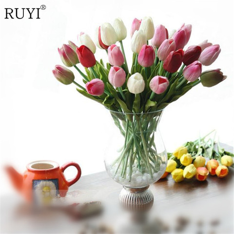 Mini ramo de flores de tulipán para boda, 12 Uds., pu de tacto real, flor de seda artificial para fiesta en casa, regalo de decoración ► Foto 1/6