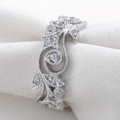 Choucong Wieck joyería antigua flor diseño 925 Plata de Ley piedras simuladas boda anillos de compromiso para amor tamaño 5-11 ► Foto 1/6