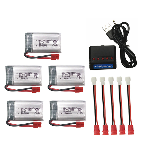 5 uds 3,7 V 500mAh Dron recargable batería de polímero Li-polímero 752540P + cargador para RC Syma X5C X5SC M68 Cheerson CX-30 ► Foto 1/1