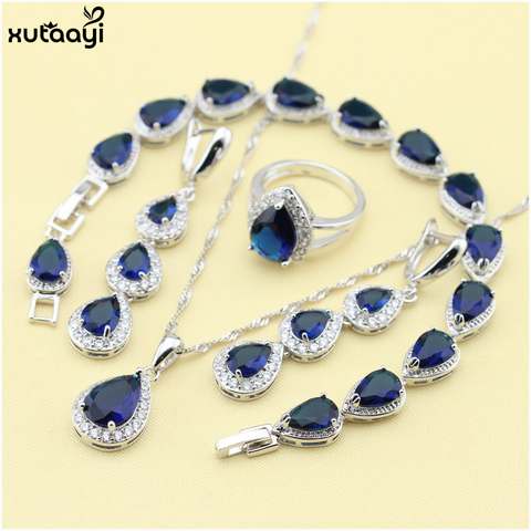 XUTAAYI-Conjuntos de joyería de plata de alta calidad, collar/anillos/pendientes/pulsera azul para mujer ► Foto 1/6