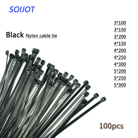 Auto-bloqueo de plástico de alambre de Nylon Cable Zip lazos de 100 piezas negro Cable lazos Fasten Cable de lazo varias especificaciones ► Foto 1/6