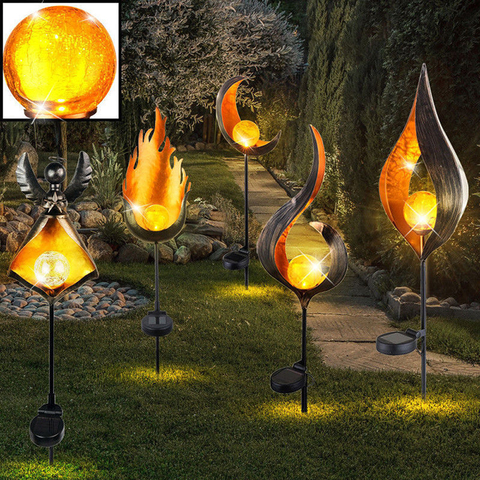 Lámpara LED de llama Solar, lámpara de Metal con efecto de llama de luz LED para jardín, resistente al agua, luces de paisaje, luz decorativa Solar ► Foto 1/6