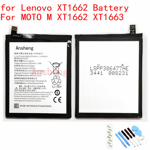 Ansheng-batería BL265 Original para teléfono móvil, 3000mAh, para Lenovo XT1662, Motorola MOTO M, XT1662, XT1663 ► Foto 1/1