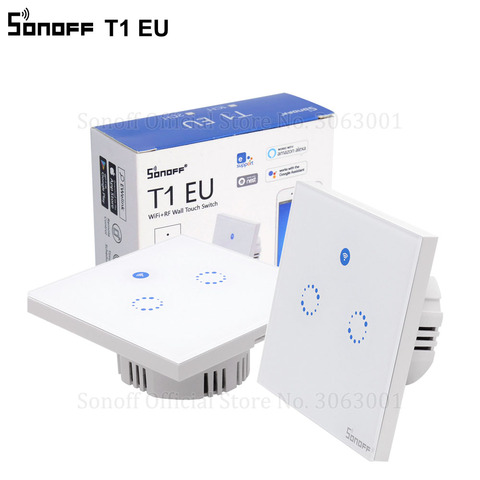 Sonoff T1 UE inteligente Wifi pared táctil interruptor de la luz 1 2 Touch/WiFi/433 de RF/ APP controlador casa inteligente trabajo con Alexa. ► Foto 1/6