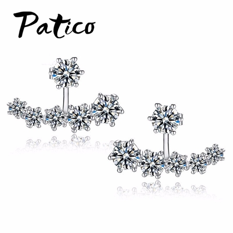 PATICO New Fashion 925 Sterling Silver Shiny Cubic Zirconia Crystal Beads Neckband Stud pendientes para mujer boda Bijoux Brinco ► Foto 1/6