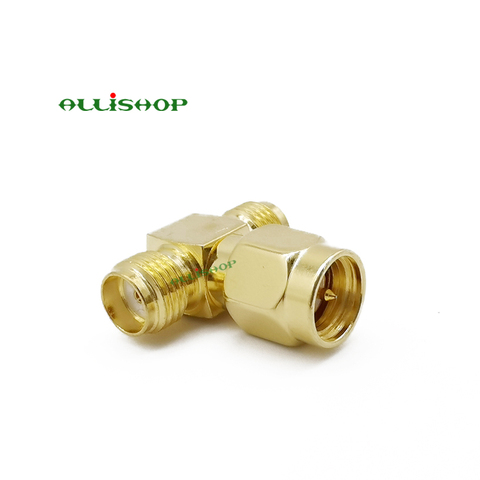 Adaptador macho a hembra SMA macho a 2 SMA Jack hembra tipo T, conector RF Triple 1M2F Chapado en Latón dorado ► Foto 1/5