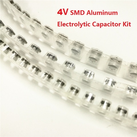 60 uds/lote 47uF 100uF 220uF 4V SMD condensador electrolítico de aluminio conjunto surtido, 3 valores * 20 Uds = 60 uds Kit de muestras ► Foto 1/2