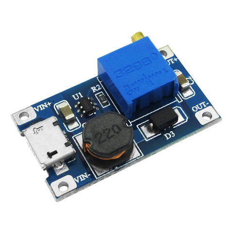 MT3608 DC-DC ajustable Boost módulo 2A Boost placa 2A paso módulo con MICRO USB 2 V-24 V a 5 V 9 V 12 V 28 V LM2577 ► Foto 1/2