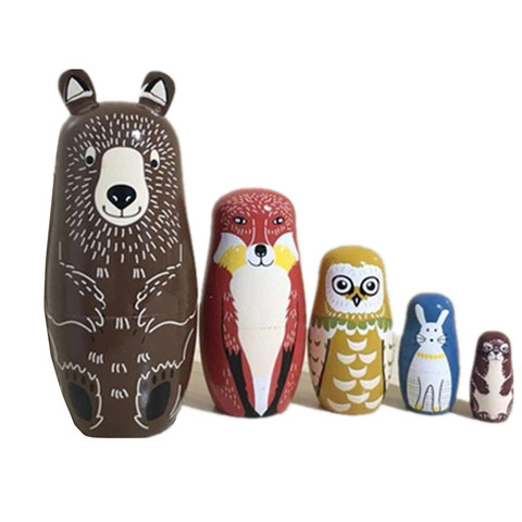Muñecas rusas de oso Matryoshka hechas a mano, conjunto de muñecas de nido de tilo, Matryoshka, juguetes de decoración para el hogar, 5 uds. ► Foto 1/5