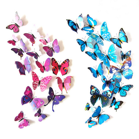 Adhesivo para pared de mariposas para habitación de niños, hermoso adhesivo para pared de mariposas Multicolor con efecto 3d de PVC, decoración de calcomanías para pared DIY, 12/lote ► Foto 1/6