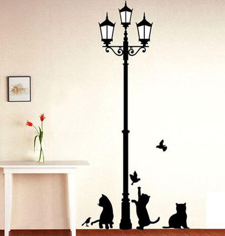 Lámpara antigua Popular, pegatina de pared de gatos y pájaros, Mural de pared, decoración para el hogar, pegatinas para habitación, papel tapiz para niños ► Foto 1/6