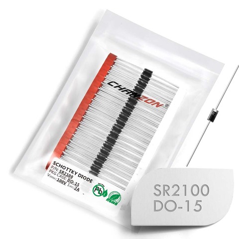 Diodos rectificadores de barrera Schottky, (100 uds) SR2100 (SB2100) 2A 100 V DO-15 (DO-204AC) Axial 2 Amp 100 Volt SR 2100 ► Foto 1/4