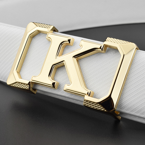 Cinturones de diseñador K para hombre, correa de cintura de cuero, informal, a la moda genuina, color blanco, alta calidad ► Foto 1/6
