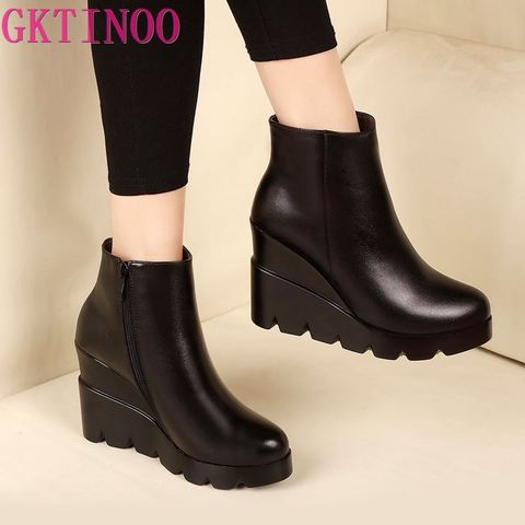 2022 Otoño e Invierno de plataforma de cuero suave zapatos de tacón alto chica cuñas tobillo botas zapatos de moda para mujer botas Mujer talla 34-40 ► Foto 1/6