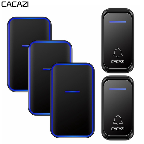 CACAZI-timbre inalámbrico para puerta de casa, timbre con luz LED inteligente a control remoto de 300M, 1, 2 botones, 1, 2 y 3 receptores ► Foto 1/6