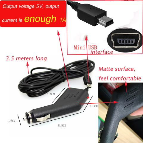 3,5 m Longitud Mini USB Puerto cargador de coche adaptador proveedor de energía para coche DVR vehículo de carga ► Foto 1/6