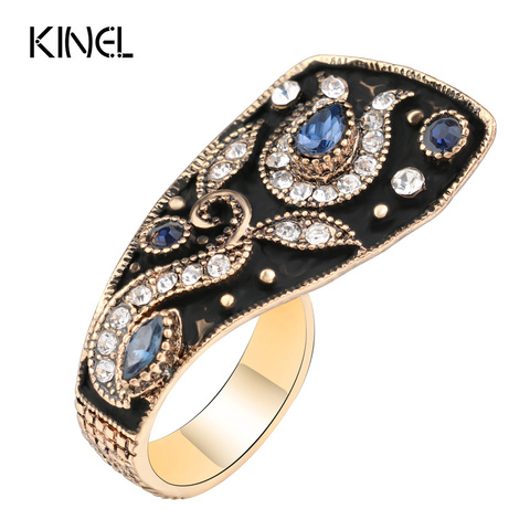 Kinel unique Vintage anillo de boda joyería negro esmalte color antiguo oro Partido Azul Anillos para las mujeres Cristal de lujo regalos ► Foto 1/6