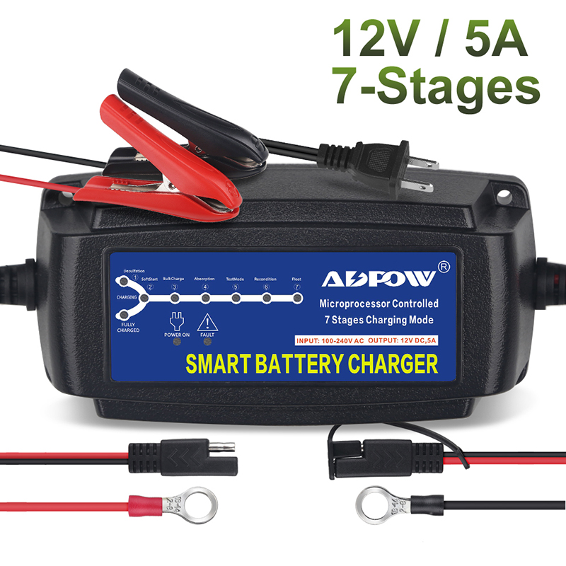 12V 5A LCD automático de 3 etapas coche Cargador de batería de plomo ácido de almacenamiento EU VERSION & 