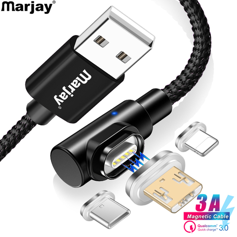 Marjay-Cable USB magnético de 90 grados, Cargador rápido 3A, Micro USB tipo C, para iPhone, Samsung, Xiaomi, Huawei, Cables de teléfono móvil ► Foto 1/6