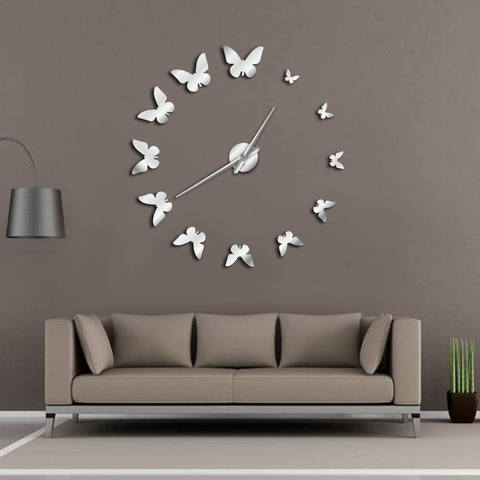 Reloj de pared con espejo decorativo, diseño moderno de mariposas voladoras de naturaleza, de pared grande, de lujo, sin marco ► Foto 1/6