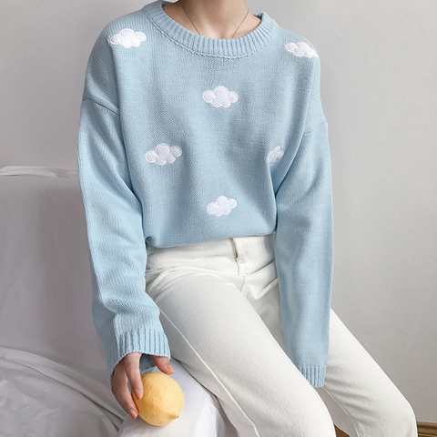 Jersey de nubes holgado de estilo Vintage de estilo Kawaii Ulzzang de 2022 para mujer, ropa Harajuku holgada gruesa de estilo coreano y Punk para mujer ► Foto 1/6