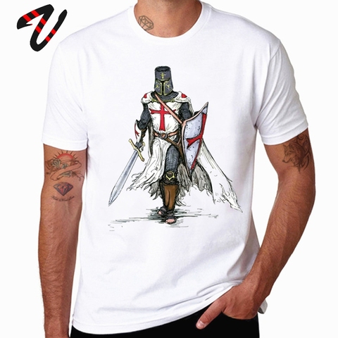 Camiseta de caballero templario para hombre, camisa de Cruz de templario, 100%, ropa informal de algodón, Guerrero Medieval, Tops ajustados ► Foto 1/6