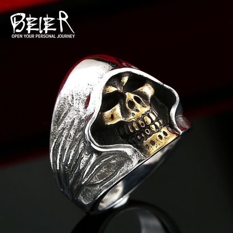 Beier-anillo de acero inoxidable con diseño de calavera de la muerte para hombre, sortija, plata esterlina 316L, Estilo vintage, buen detalle, LLBR8-156R ► Foto 1/6