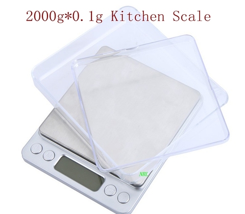 2 kg x 0,1g LCD Digital balanza de cocina 2kg-01 inteligente dieta peso balanza azul luz de fondo dos bandejas 4 unidades con caja de venta al por menor ► Foto 1/6