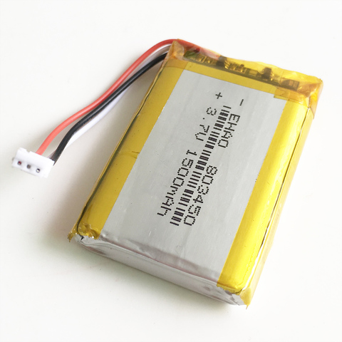 Batería recargable LiPo de polímero de litio, 3,7 V, 1500mAh, con conector JST ZH1.5mm, 3 pines, para MP3, DVD, PAD, cámara, GPS, portátil, 803450 ► Foto 1/6