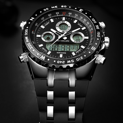 Reloj para hombre reloj de cuarzo deportivo de moda para hombre relojes de lujo de marca Led Digital impermeable negro reloj de pulsera ► Foto 1/6