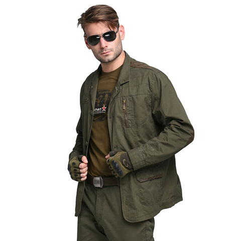 Blazers militares de algodón para hombre, prendas de vestir de talla grande, informales, con 100% verde militar, abrigo M ~ 4XL, BF5079 ► Foto 1/4