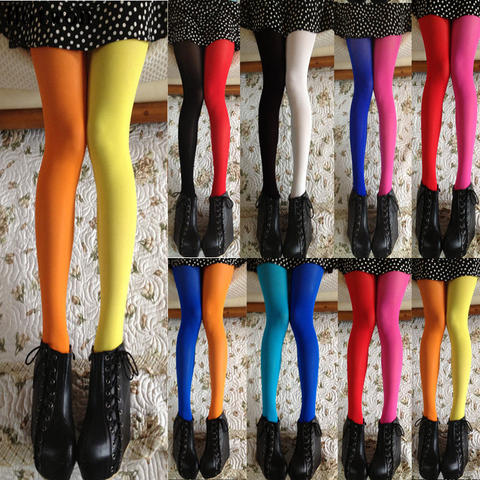 Las mujeres Patchwork medias con zona para el pie elástico medias elástico dos seda de colores medias piernas flacas Collant pantimedias Sexy ► Foto 1/3