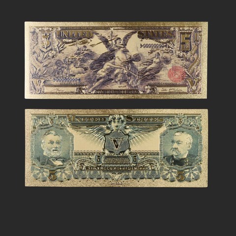 Billetes de oro coloridos de 5 dólares chapado en oro para recuerdos, billetes de banco falsos, 24K, 1896, América, nuevos ► Foto 1/3