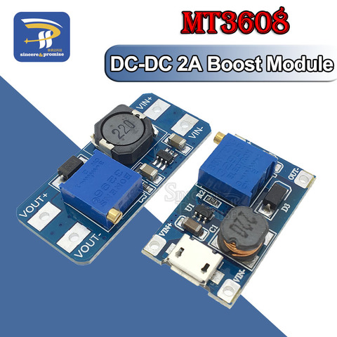 Módulo de impulso ajustable MT3608 DC-DC Módulo de aumento 2A Placa de impulso con MICRO USB 2 V-24 V a 5V 9V 12V 28V para Arduino ► Foto 1/6