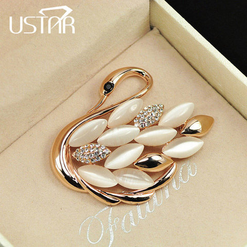 USTAR-broches de precioso cisne para mujer, horquillas de color oro, animal, diamantes de imitación, broche de camafeo, solapa, regalos de Navidad, alta calidad, S8 ► Foto 1/6