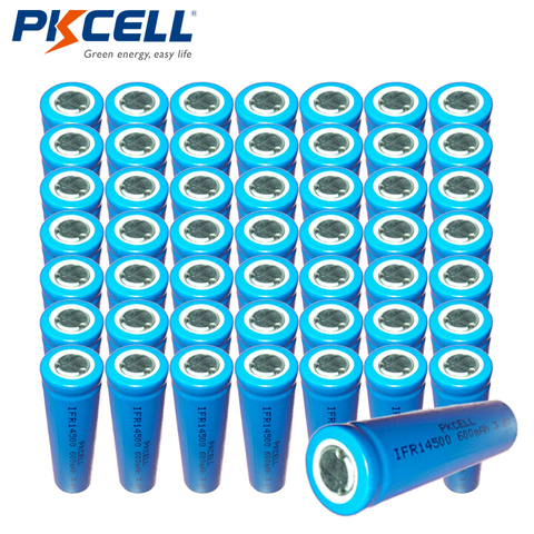 50 piezas PKCELL 3,2 v 600 mAh IFR14500 Lifepo4 AA baterías recargables de alta calidad de la batería de litio para la luz Solar ► Foto 1/1