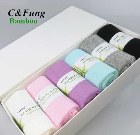 C & Fung-calcetines de bambú para mujeres, caja de regalo de fibra de bambú de alta calidad, calcetines de vestir informales de negocios, 6 pares ► Foto 1/4