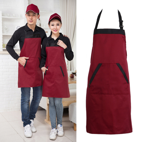 La mitad delantal de cocina Chef de cocina Catering Halter Babero con 2 bolsillos sin mangas Delantales para mujer de los hombres, Negro, Rojo ► Foto 1/6