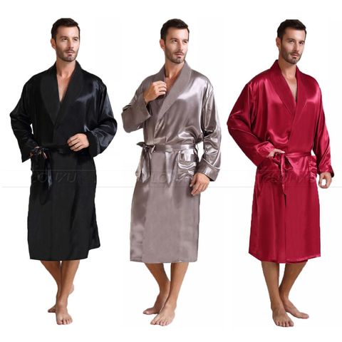 Pijama de satén de seda para hombre, bata de dormir, albornoz, tallas S a 3XL ► Foto 1/6