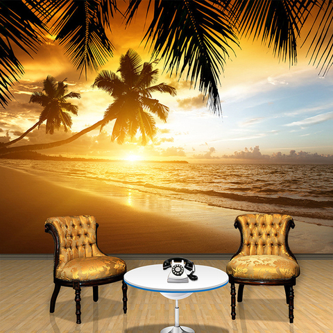 Estilo del sudeste asiático hermosa puesta de sol playa naturaleza foto de paisaje Mural de la pared de papel café comedor Hotel temático fondos de pantalla ► Foto 1/5