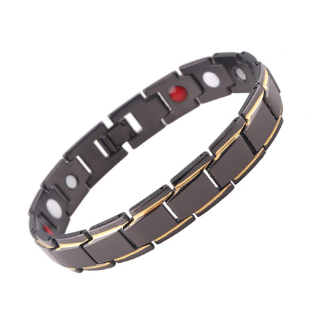 Pulsera de terapia magnética de acero inoxidable para hombres y mujeres, brazalete de hematita magnética, pulsera curativa de energía, joyas para cuidado de la salud ► Foto 1/6