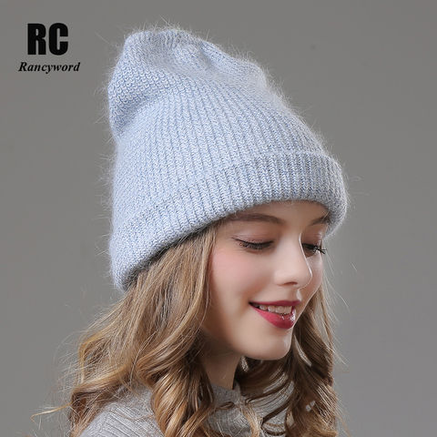 Rancyword-Gorros de invierno para mujer, gorro cálido de piel auténtica, informal, Angora, gorro de piel de conejo, RC2027 ► Foto 1/6